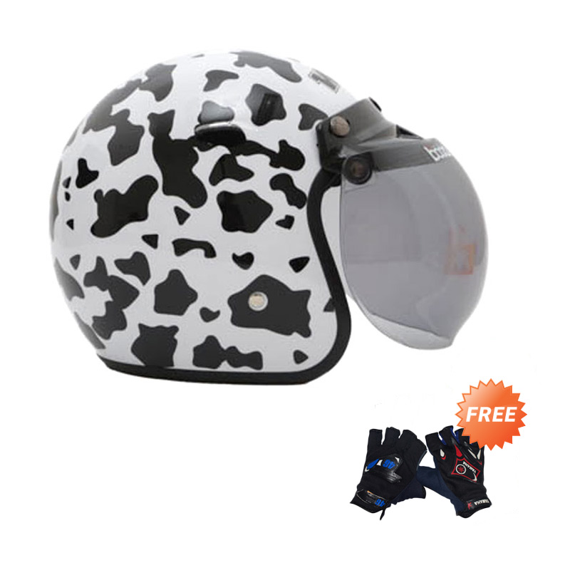 Jual WTO Helmet Retro Bogo Cow Helm Half Face Putih + Free Sarung