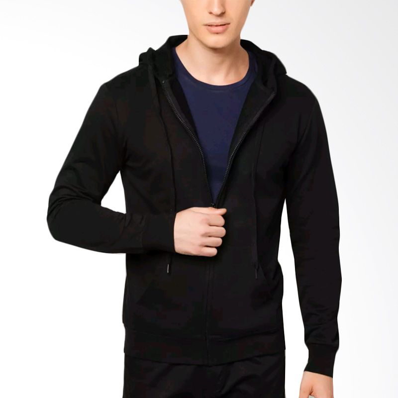 VM Hoodie Slim black Jaket Polos Pria