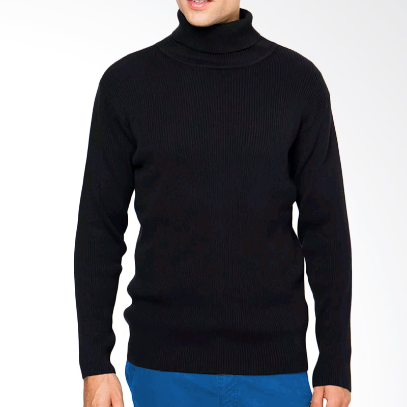 Sweater Rajut Krah Tinggi Panjang - Hitam