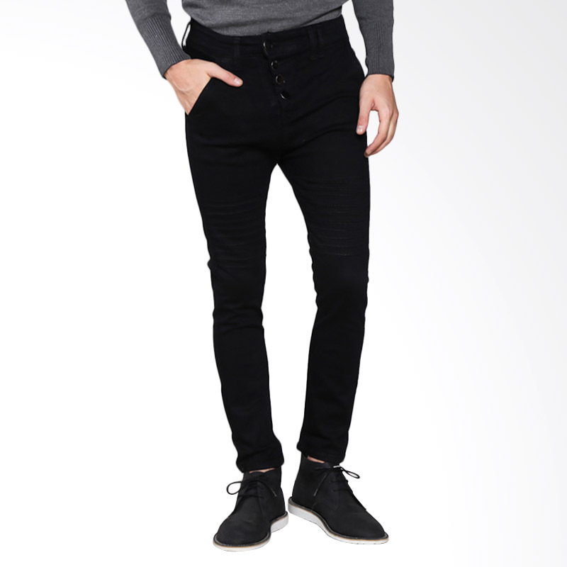 VM Celana Soft Jeans Fashion Panjang Slim Model Kancing Celana Panjang Pria - Hitam