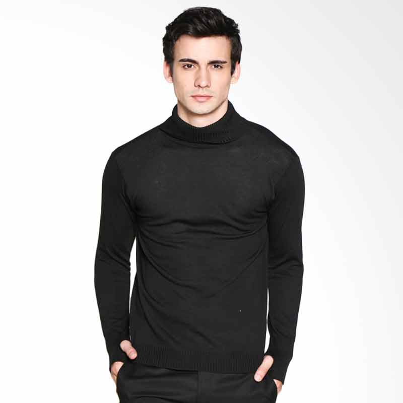 VM Polos Rajutan Krah Tinggi Sweater - Hitam