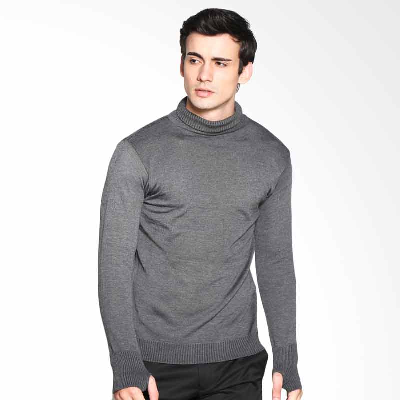 VM Rajut Polos Krah Tinggi Sweater - Grey