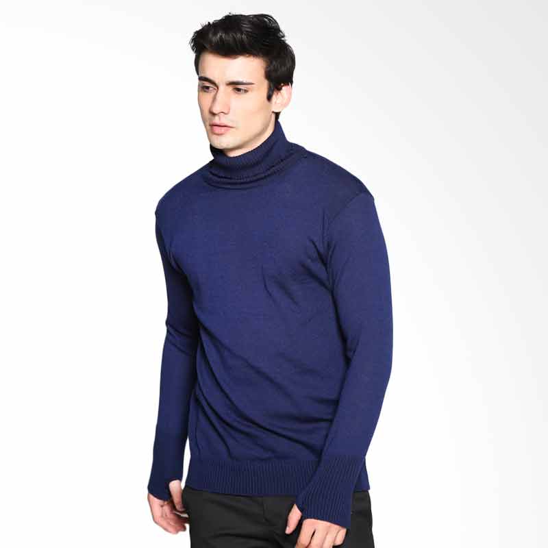 VM Rajut Polos Krah Tinggi Sweater - Navy Blue