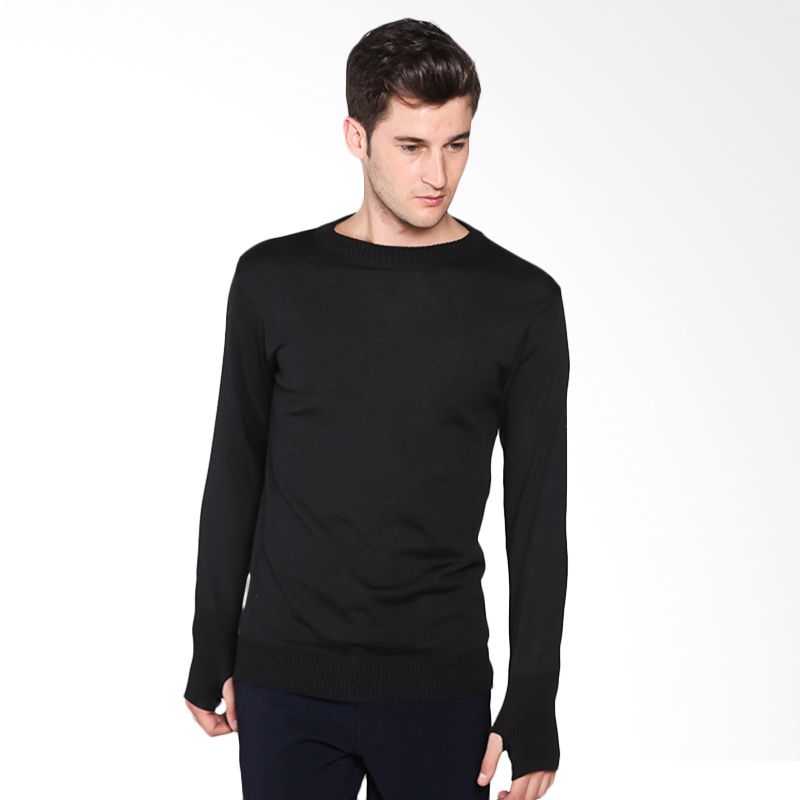 VM Sweater Rajutan Polos Basic Oblong Panjang Atasan Pria - Hitam