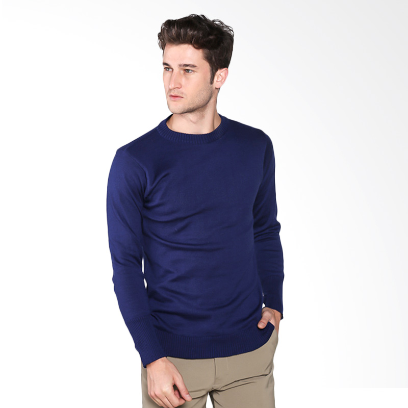 VM Sweater Rajutan Polos Basic Oblong Panjang Atasan Pria - Navy Blue