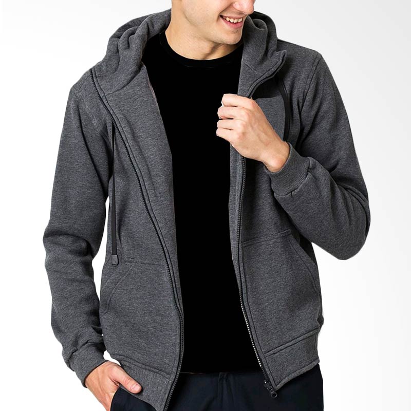 VM Sweater Zipper Hoodie Jaket Polos Pria - Abu Tua