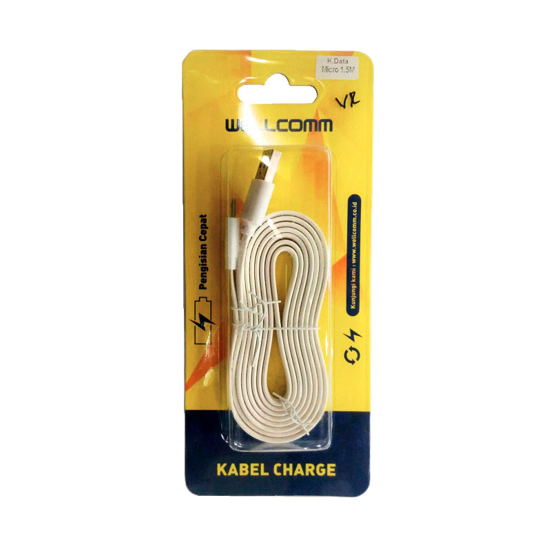 Jual Wellcomm Flat Micro USB Kabel Data - Putih [1.5 m