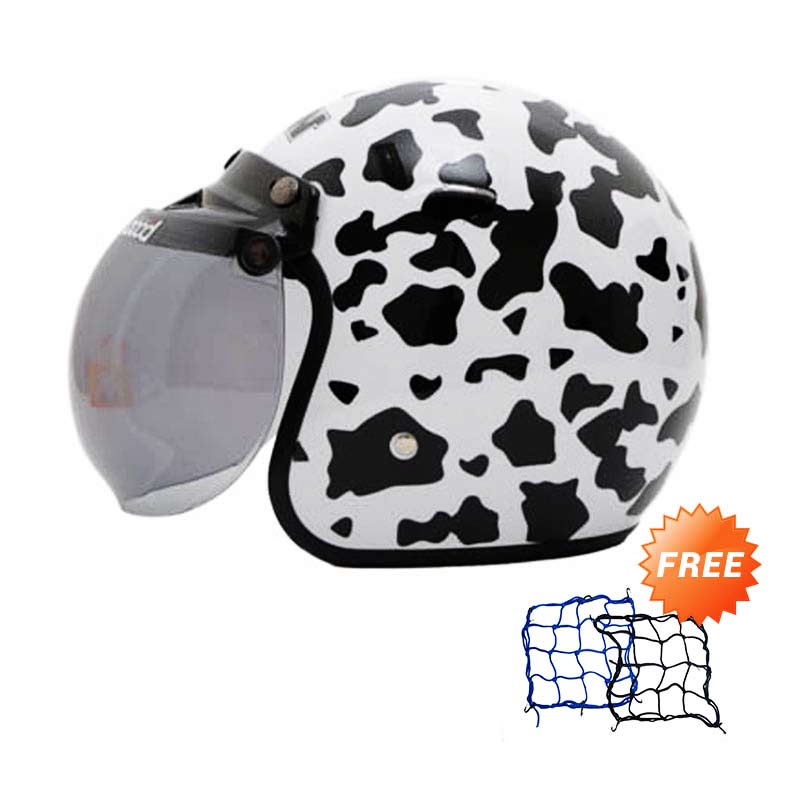 Jual WTO Helmet Retro Bogo Cow Hitam Helm Half Face Free
