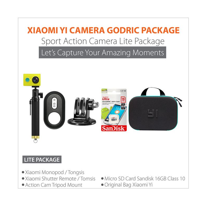 Jual Xiaomi Yi International Paket Combo Hemat Godric Action Camera Original + Gratis Bundling Bonus - Putih Online - Harga & Kualitas Terjamin | Blibli.com