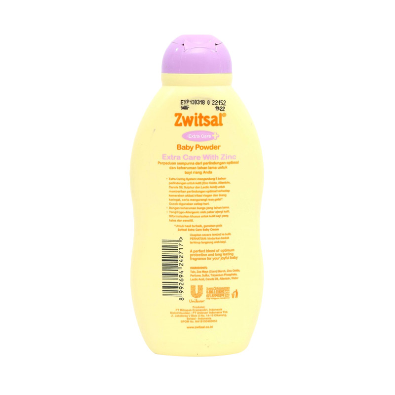 zwitsal extra care baby powder with zinc