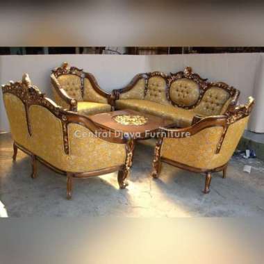Kursi & Meja Tamu Sofa Ganesha Kerang Kayu Jati Romawi Ukir Jepara -- Multicolor