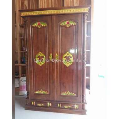 Lemari Pakaian Peluru 2 Pintu Ukir Kayu Jati Almari Ukiran Jepara -- Multicolor