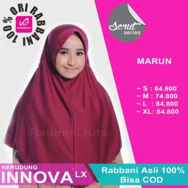 Rabbani Kerudung Sekolah Best Seller Innova Lx (pita serut tertutup) S Merah maroon