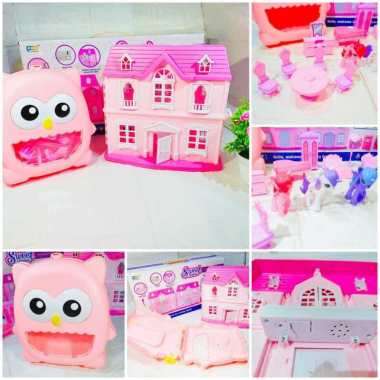 ONE - M123 Mainan Rumah Rumahan Anak Perempuan Set Lengkap Perabot Dengan Koper Troli Rumah Ada Suar