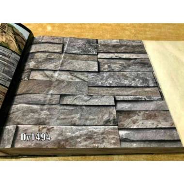 Wallpaper Dinding Motif Batu Alam Abu Cream Susun 3D Rock