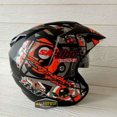HELM MOTOR SNI BXP 2 KACA JP7 (DOUBLE VISOR) SKIDO BLACK ORANGE DOFF ORIGINAL