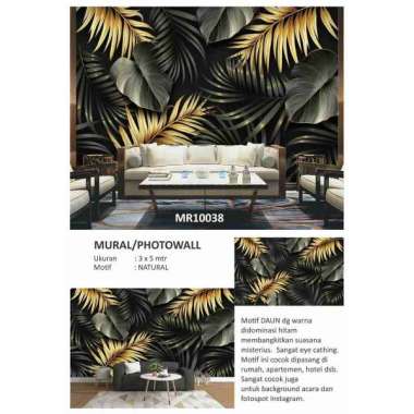 Wallpaper Dinding Mural 3D Photowall Motif Daun Gold Hitam Modern