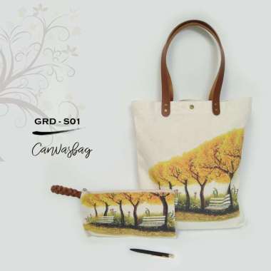 Dewani Tote Bag Set Canvas & Pouch GRD01 Seri Garden Tas Kanvas Wanita