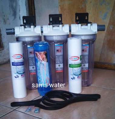 Paket Filter Air 3 Tabung Housing Filter Eugen 10 inch clear drat in out 1/2 inch