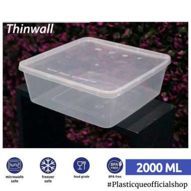 THINWALL 2000ML 2000 ML ISI 25PCS 25 PCS SQUARE SQ THIN WALL KOTAK MAKAN FOOD CONTAINER PLASTIK PERS