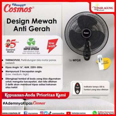 COSMOS KIPAS ANGIN 16 INCH 16WFGR 16 WFGR - WITH REMOTE HITAM