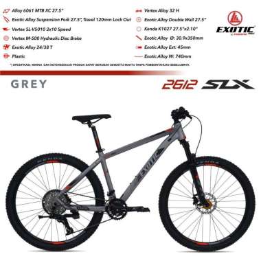 MTB 27.5 Inc Alloy Exotic by.pasifik 2612 SLX 2x10 Speed Rem Oli Hidrolik Innercable