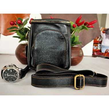 Tas tabung/Tas selempang/Tas wanita Kulit/Tas Pria Kulit Hitam