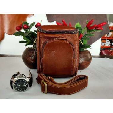 Tas tabung/Tas selempang/Tas wanita Kulit/Tas Pria Kulit Coklat muda