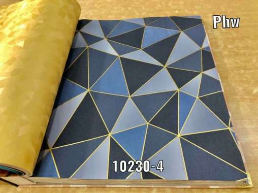 Wallpaper Dinding Korea Motif Abstrak Modern 3D List Garis Gold Silver Square