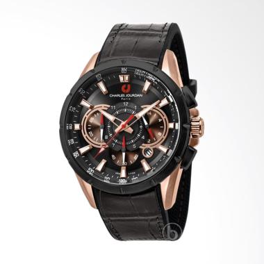 Charles Jourdan Chronograph Leather Jam Tangan Pria - Rose Gold Black [CJ1029-1532C] Rose Gold