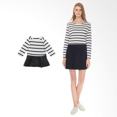 Mooimom One Piece Stripe Dress Set Baju Couple Ibu Hamil Menyusui & Anak - White Black