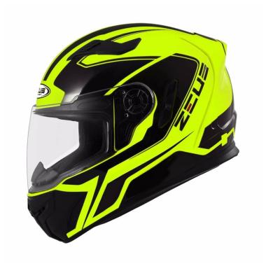 Zeus 813 Motif Zyel 809 An6 Helm Full Face Double Visor Yellow Fluo Black