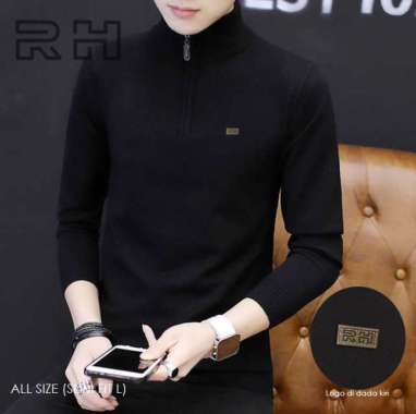 Sweater Baju Rajut Kerah tinggi resleting original RH tangan panjang zipper turtleneck pria rajutan 