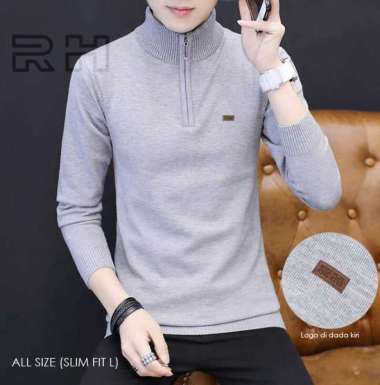 Sweater Baju Rajut Kerah tinggi resleting original RH tangan panjang zipper turtleneck pria rajutan 