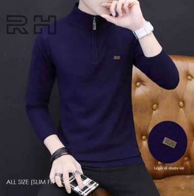 Sweater Baju Rajut Kerah tinggi resleting original RH tangan panjang zipper turtleneck pria rajutan 