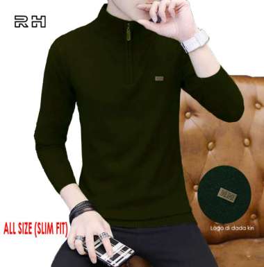 Sweater Baju Rajut Kerah tinggi resleting original RH tangan panjang zipper turtleneck pria rajutan 