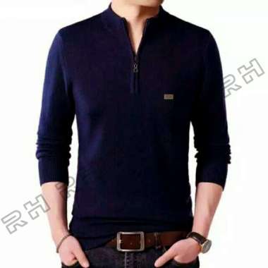 Sweater Baju Rajut Kerah tinggi resleting original RH tangan panjang zipper turtleneck pria rajutan 