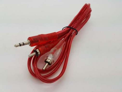 1.5 m Kabel 3.5mm to RCA transparan Stereo Audio dari HP ke Speaker merah
