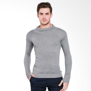 VM Rajut Turtle Neck Knitt Krah Tinggi Polos Sweater Pria - Abu Muda XL Abu - abu