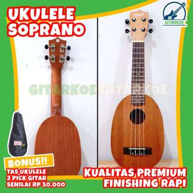 Ukulele Grande Soprano UK21 Original Free Tas & Pick Import Quality T3 Cokelat