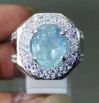 Batu Cincin Asli Aquamarine Bagus Ring Perak
