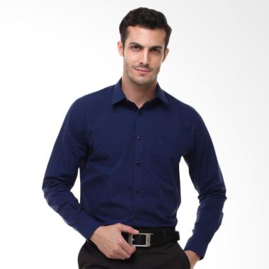 Johnwin Regular Fit Tekstur Kotak Kemeja Formal Pria - Biru