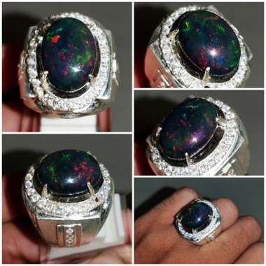 Batu Cincin Hitam Kalimaya Black Opal Ring Perak