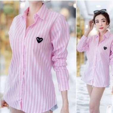 kemeja salur/kemeja salur love/kemeja garcon love/kemeja Korean/Kemeja Garny Pink
