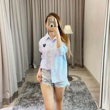 kemeja salur/kemeja salur love/kemeja garcon love/kemeja Korean/Kemeja Garny Biru