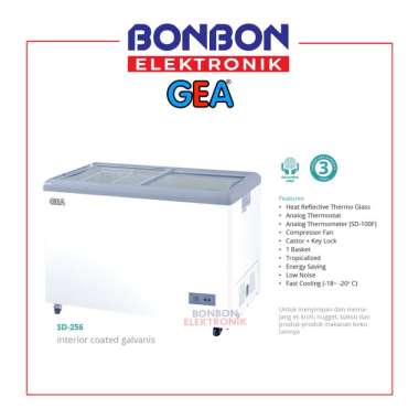 GEA Sliding Flat Glass Freezer SD-256 / SD256 256L