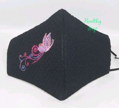 Masker bordir kupu terbang hitam