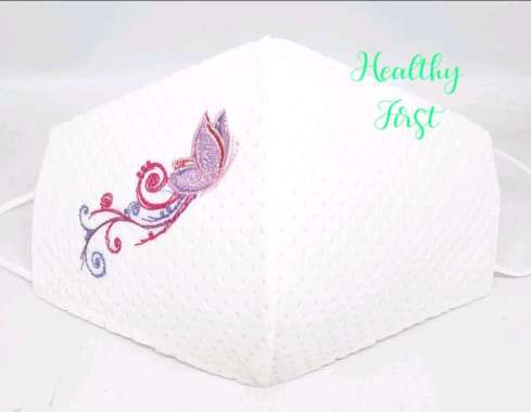 Masker bordir kupu terbang putih
