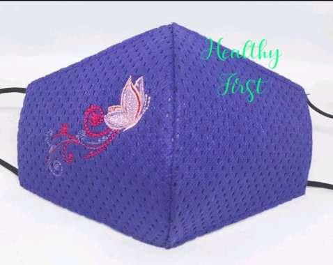 Masker bordir kupu terbang ungu