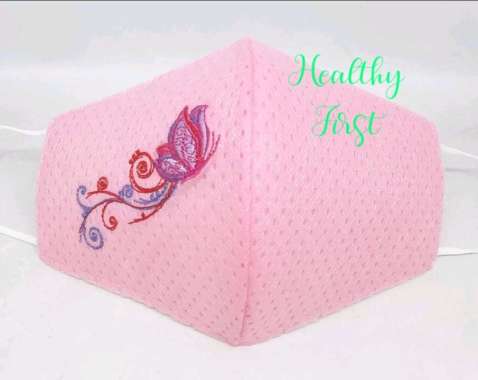 Masker bordir kupu terbang pink